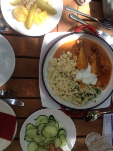 A typical Hungarian meal, lots of paprika!